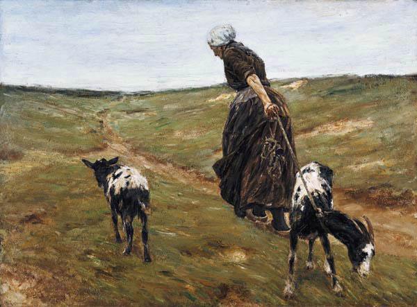 Frau mit Geißen in den Dünen 1890