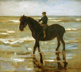 Reitender Junge am Strand - dickes Pferd 1903
