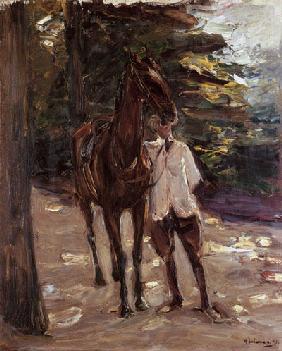 Reitknecht mit Pferd 1912