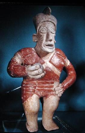 Figurine of a tlachtli player wearing a helmet, from Jalisco, Classic Period 400-700