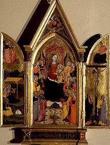 Movable-Triptychon Madonna mit Kind und Heiligen, auf den Flügeln Geburt und Kreuzigung Christi von Meister der Misericordia