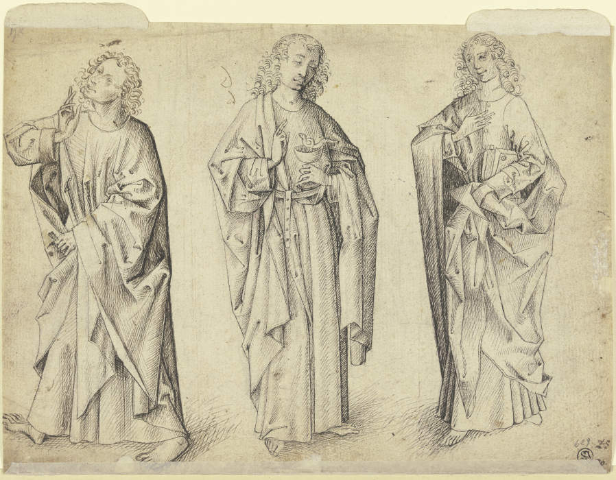 Drei Entwürfe zu einem stehenden Johannes dem Evangelisten von Meister E. S.