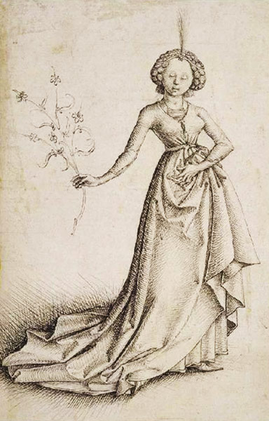 Junge Frau mit Blütenranke. von Meister (Oberrheinischer)