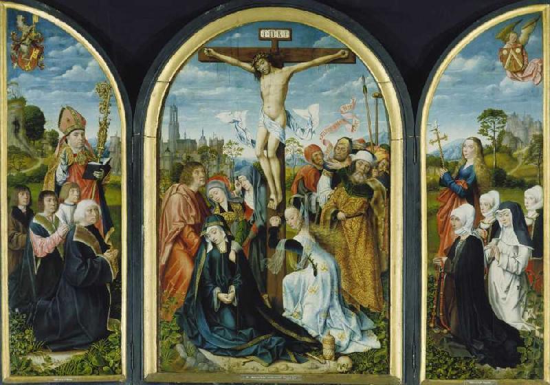 Triptychon aus einer Frankfurter Kirche: Kreuzigung (Mitte) und Stifter von Meister von Frankfurt