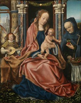 Triptychon mit der Heiligen Familie und musizierenden Engeln. Mitteltafel