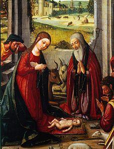 Die Geburt Christi. (Detail: Maria und Joseph in Anbetung des Kindes)