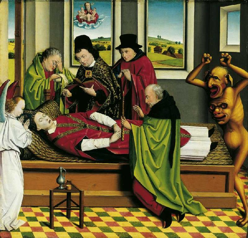 Innenseite eines Altarflügel: Tod des Hl von Meister vom Tod des Heiligen Nikolaus von Münster