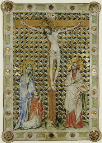 Kanonblatt: Kreuzigung mit Stifter von Meister von Warendorf