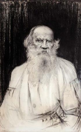 Porträt von Schriftsteller Graf Lew Nikolajewitsch Tolstoi (1828-1910) 1910