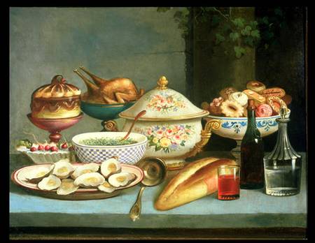 Still life with Soup and Oysters von Mexican School
