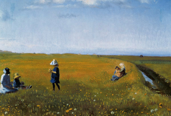 Children and Young Girls picking Flowers in a meadow north of Skagen von Michael Peter Ancher
