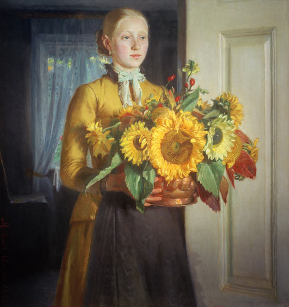 Mädchen mit Sonnenblumen von Michael Peter Ancher