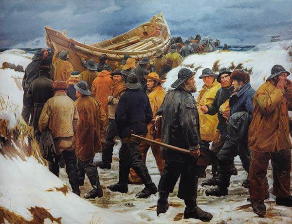 Rettungsboot durch Dünen von Michael Peter Ancher