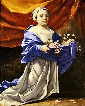 Young girl carrying flowers
