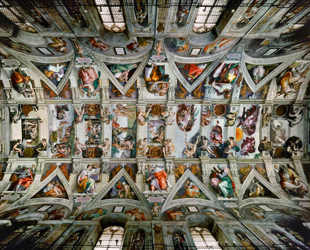 Decke der Sixtinischen Kapelle, Gesamtansicht. 1508-1512. Zustand nach der Restaurierung. von Michelangelo (Buonarroti)