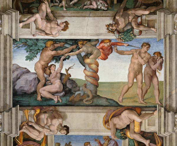 Sündenfall und Vertreibung aus dem Parad - Michelangelo (Buonarroti) als  Kunstdruck oder
