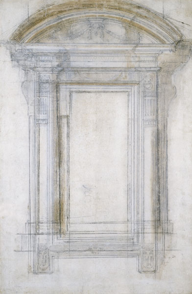 Study of a Window with a semi-circular gable, c.1546 (black chalk & wash on paper) von Michelangelo (Buonarroti)