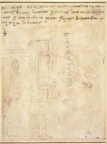 Architectural Study with Notes  (for recto see 191771) von Michelangelo (Buonarroti)