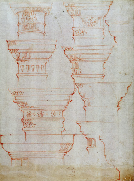 W.18v Study of column capitals von Michelangelo (Buonarroti)