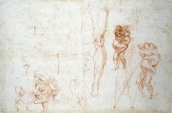 Hercules and Antaeus and other Studies, c.1525-28 von Michelangelo (Buonarroti)