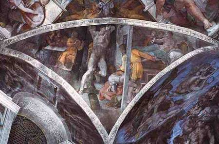 Sistine Chapel Ceiling: Haman (spandrel) (pre restoration) von Michelangelo (Buonarroti)