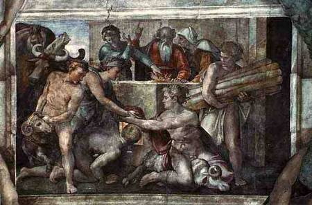 Sistine Chapel Ceiling: Noah After the Flood (pre restoration) von Michelangelo (Buonarroti)