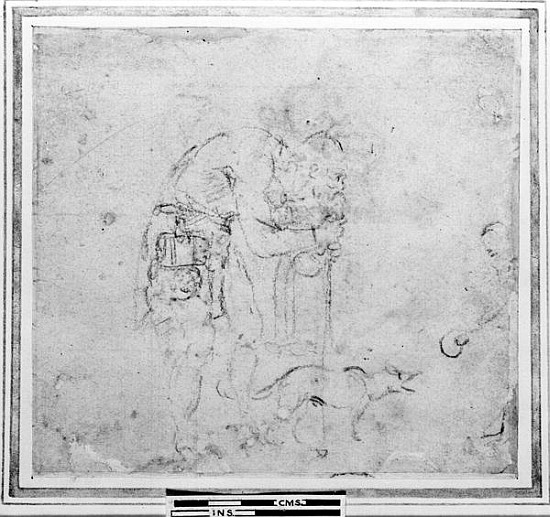 Sketch with a figure and a dog von Michelangelo (Buonarroti)