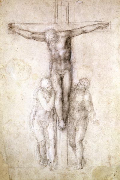 Study of Christ on the Cross between the Virgin and St. John the Evangelist von Michelangelo (Buonarroti)
