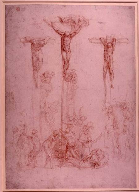 Study of Three Crosses (red chalk) Inv.1860/6/16/3 Recto (W.32) von Michelangelo (Buonarroti)