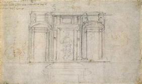 Study of the Upper Level of the Medici Tomb, c.1520 (black & red chalk on paper) 16th