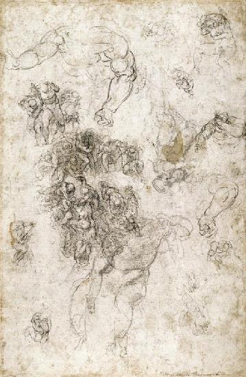 Study of figures for ''The Last Judgement'' with artist''s signature, 1536-41