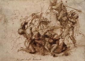 Fight study for the 'Cascina Battle', 1504 (pen & ink on paper) 1598