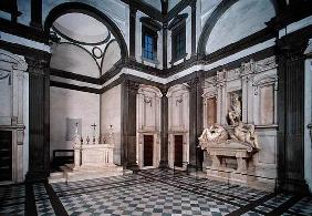 View of the interior showing the Tomb of Giuliano de' Medici (1492-1519) designed 1520-34 (photo) 1315