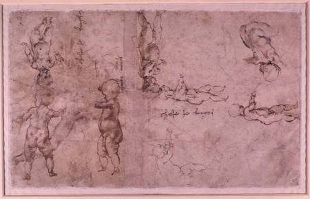 W.4v Page of sketches of babies or cherubs von Michelangelo (Buonarroti)