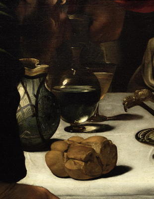 The Supper at Emmaus, 1601 (oil and tempera on canvas) (detail of 928) von Michelangelo Caravaggio