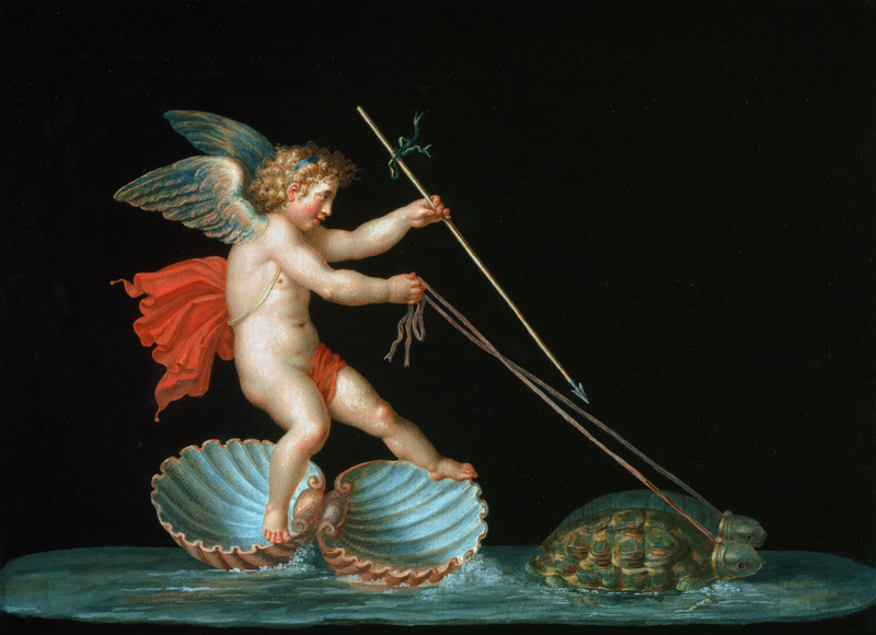 Cupid being led by Tortoises von Michelangelo Maestri
