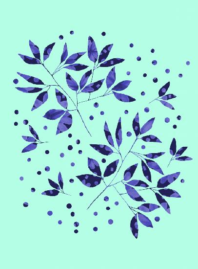 Blaues Muster mit Blumenzweigen auf neuwertigem Exemplar