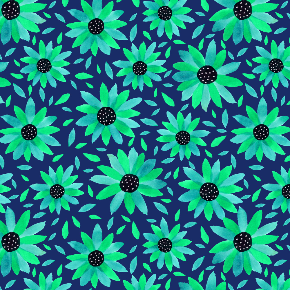 Blumen-Polka-Punkt-Mitteltürkis auf Marineblau von Michele Channell
