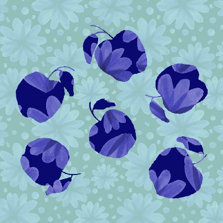 Marineblaue Blumenäpfel auf Mintmuster-Kopie