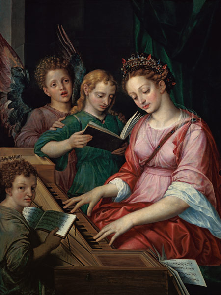 St. Cecilia Accompanied by Three Angels von Michiel I Coxie