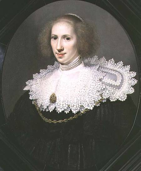 Portrait of a Lady with a Lace Collar and Pearls von Michiel Jansz. van Miereveld