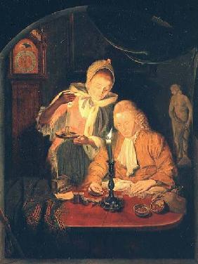 Couple counting money by candlelight 1779
