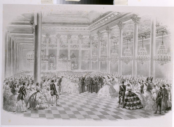 Ball im Festsaal der Adelsversammlung anlässlich der Krönung von Kaiser Alexander II. von Mihaly von Zichy