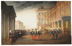 Parade vor dem Anitschkow-Palast in Petersburg 1870