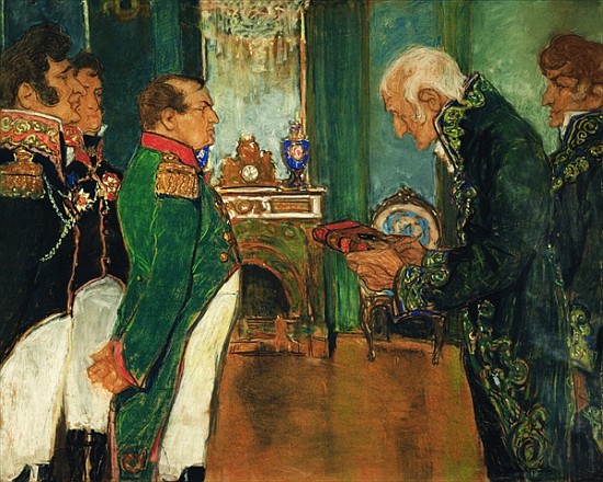 Jean-Baptiste de Lamarck handing the book ''Zoological Philosophy'' to Emperor Napoleon Bonaparte von Mikhail Dmitrievich Ezuchevsky