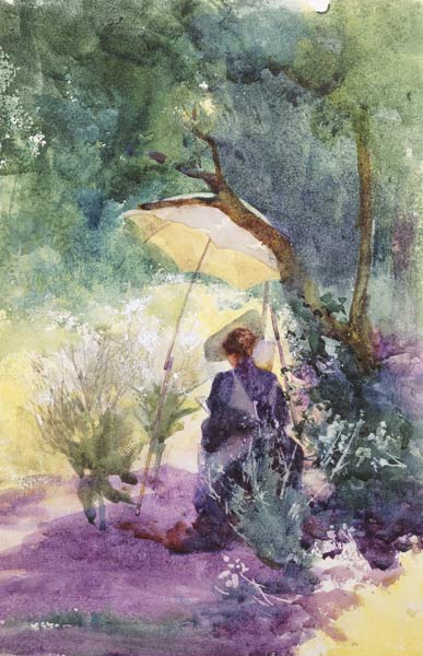 Eine Malerin im Schatten eines Sonnenschirms. von Mildred Anne Butler