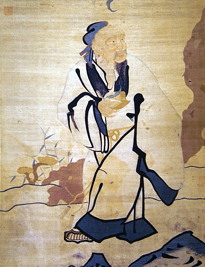 Detail of an immortal holding a peach (silk) von Ming Dynasty Chinese School