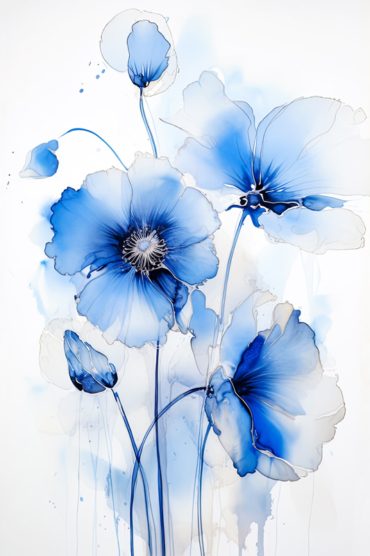 Blaue Aquarell Mohnblume III von Miro May