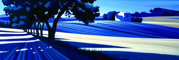 Eine abstrakte Darstellung in kühnen Blau- und Weißtönen. In dieser Landschaftskomposition verschmel von Miro May