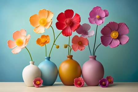 3D Blumen in Blumenvasen, Stillleben, Bunt, Modern, minimalistisch 2023